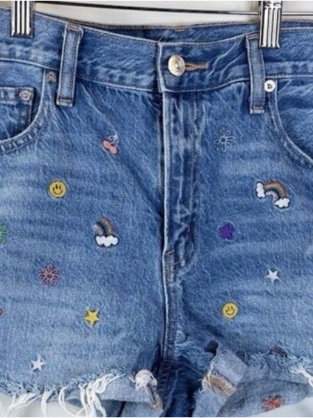 Embroidered Blue Denim Shorts